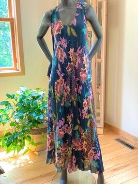 Johnny Was Blue Silk Sundress Maxi